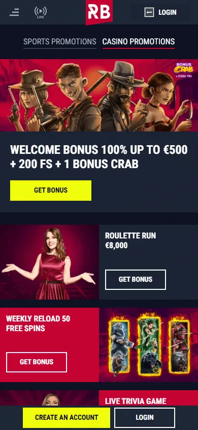 Rabona Casino promotions area on a second mobile view
